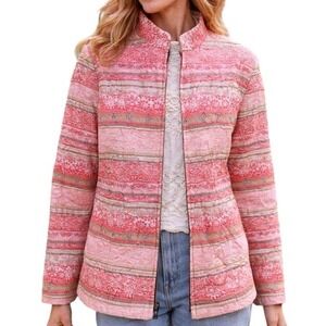 Vintage Analogy M Pink Boroque Boho Textured Coastal Floral Paisley Spring Coat